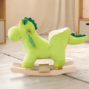 Cheval à bascule en bois en forme de dinosaure vert pour bébé, jouet à chevaucher, chaise à bascule animale, jouet en peluche - Product Image 4