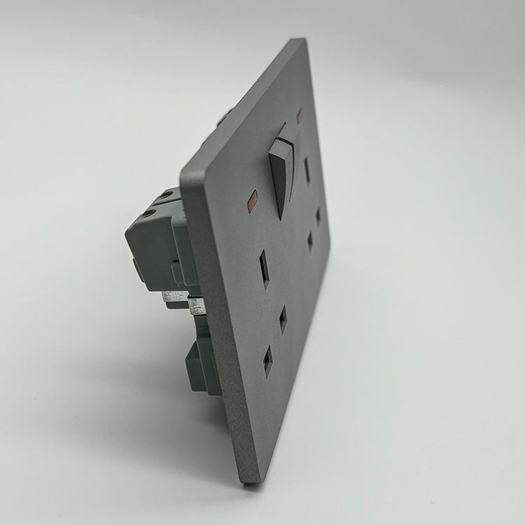 VNX Grey Color Box Electric Wall Socket 250V 13A Safe Copper ABS High Quality UK Standard Double Switched Double Socket Outlet