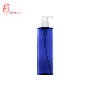 benutzerdefiniertes etikett 250 ml 500 ml quadratisch blau kunststoff pumpe-flasche kunststoff shampoo-flasche verpackung