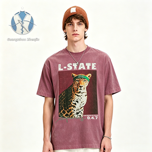 Camiseta de Manga Corta para Hombre con Estampado de Leopardo y Graffiti, 100% Algodón, 250gsm, Marca Americana de Moda, Venta al Por Mayor de Fábrica - Product Image 1