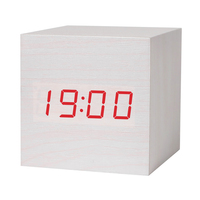 Horloge de table numérique à commande sonore avec logo personnalisé, cube en bois carré, LED, gadget de productivité, affichage de l'heure, de la date et de la température
