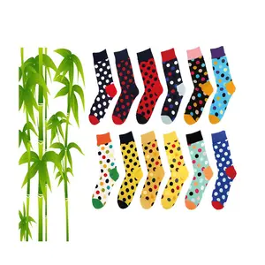 Qdor-calcetines de fibra de bambú orgánico para hombre, calcetín antibacteriano con Logo personalizado de lunares, novedad, 100%