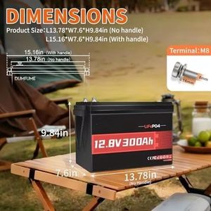 2パック12V 300AhリチウムLiFePO4バッテリー200A BMS 3840WH充電式リチウムリン酸鉄バッテリー、バックアップ電源、RV、キャンプ用 - Product Image 6