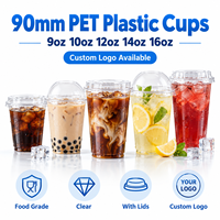 Gobelets en plastique PET transparents de 90 mm, 9 oz, 10 oz, 12 oz, 14 oz, 16 oz, gobelets en plastique jetables personnalisés avec couvercles pour boissons froides, café