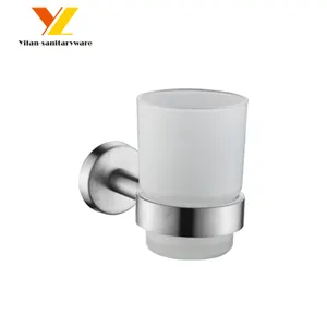 Soporte de pared para cepillo de dientes, vaso de acero inoxidable con vaso de vidrio, fabricante de baño