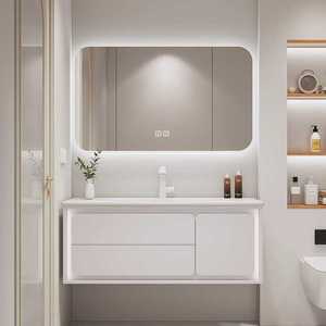 Modern <b>White</b> Wall Mounted Bathroom Vanity with LED Smart <b>Mirror</b> Waterproof Wash Basin Unit Custom Size Available - Product Image 2
