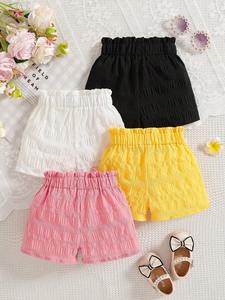 Atmungsaktive, gestrickte, bedruckte, dreidimensionale Schleifen-Baby-Mädchen-Shorts, 100 % Polyester, 4-teiliges Sommerkleidungsset, Baby-Shorts - Product Image 2
