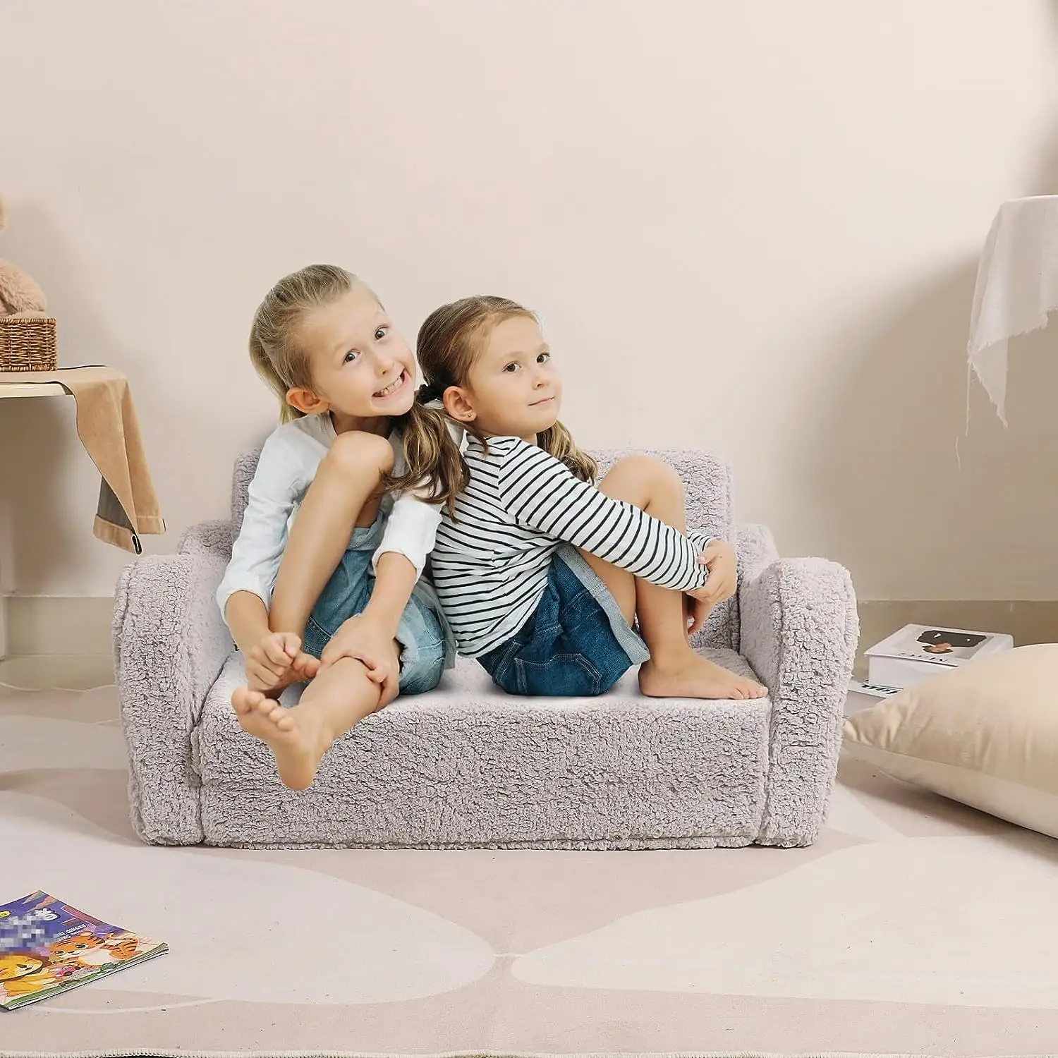 Wholesale Foldable Foam Kids Sofa Chair Plush 2 In 1 Sofa Beds For Boys And Girls