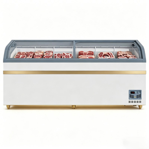 Congelador comercial curvo de 78 pulgadas con puerta corrediza de vidrio, tipo isla, móvil, para supermercado, para mariscos, carne y refrigerios congelados. - Product Image 5