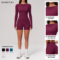 GCC-Zertifiziertes Zweiteiliges Yoga-Set für Damen: Langärmliges Crop Top mit Daumenlöchern und Hochtaillierte Gebürstete Shorts, Schnelltrocknend, Atmungsaktiv, Dehnbar
