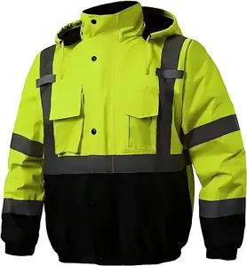 Custom Men's Reflective Bomber Jacket Hi Vis Waterproof Zipper Guard Security Uniform Jackets Safety Construction Wear