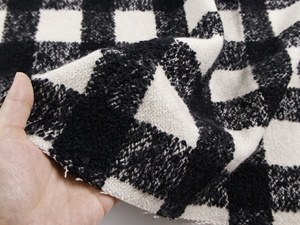 <span class=keywords><strong>Tissu</strong></span> de laine épaissi 950g par <span class=keywords><strong>mètre</strong></span> <span class=keywords><strong>tissu</strong></span> de laine de boucle à carreaux noir et <span class=keywords><strong>blanc</strong></span> lourd - Product Image 2