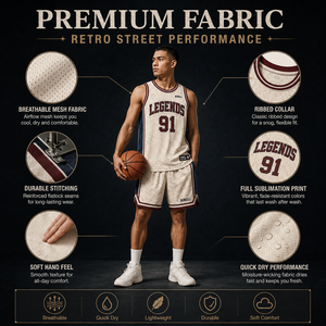 Maillot de basketball personnalisé style athlétique rétro en maille respirante avec logo <span class=keywords><strong>Legends</strong></span> 91, style sport américain classique - Product Image 4