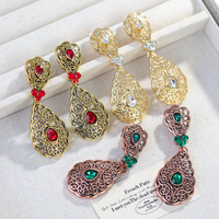 Mode rétro vert émeraude cristal or fleur larme balancent boucles d'oreilles pour les femmes