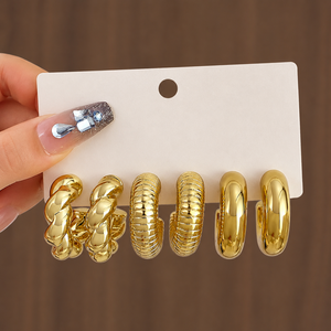 Nuevos Aretes de Aro Grandes en Forma de C con Gota de Agua Dorados de Moda para Mujer, Set de Joyería para Fiesta, Regalo, Aretes de Botón de Moda - Product Image 4