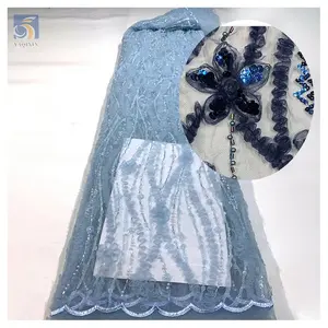 2024 модное женское свадебное платье кружевная ткань с 3D цветочной вышивкой бисером Свадебная кружевная ткань