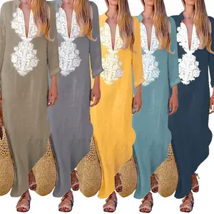 ĐẦM BOHO Cổ Chữ V Sâu Thường Ngày Vải Cotton Dài Thời Trang Chất Lượng Cao 2022 Đầm Maxi Dài Tay Dáng Rộng Nhiều Màu