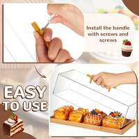 Support à gâteau rectangulaire en bois avec couvercle en acrylique, base en bambou pour pâtisserie, desserts et présentation de gâteaux
