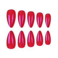 Ongles artificiels longs et brillants rouges, forme amande, à presser, réutilisables, pour manucure quotidienne féminine