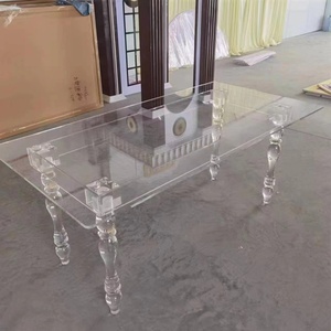 Nouvelle conception moderne, table à manger rectangulaire en acrylique transparent pour 10 personnes, en acier inoxydable, plateau en verre, mobilier d'extérieur pour mariage, hôtel - Product Image 3