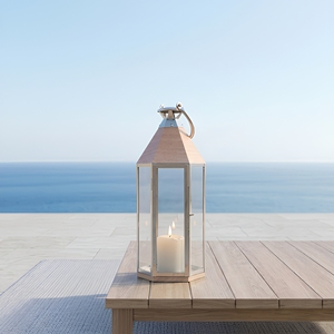 Portavelas de Lujo al por Mayor, de Madera y Acero Inoxidable, Farol Alto para Decoración del Hogar y Patio - Product Image 2