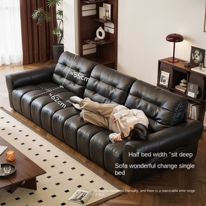 Canapé sectionnel en cuir véritable Sofia 2025, style italien minimaliste, cuir de vachette de qualité supérieure, luxe léger, grand canapé en forme d'ours noir, rangée droite, salon - Product Image 6