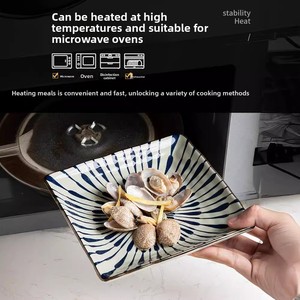 Ensemble de vaisselle en céramique de style japonais à motifs rayés, compatible micro-ondes, avec cuillère - Product Image 4
