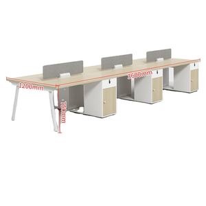 Bureau de travail moderne personnalisé 6 places avec cadre en acier et panneaux de bois Armoires optionnelles durables pour salle du personnel - Product Image 1