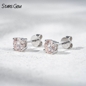 Boucles d'oreilles solitaires en or blanc 10K et or rose avec diamant rose pâle Stars Gem pour femme, bijoux - Product Image 5