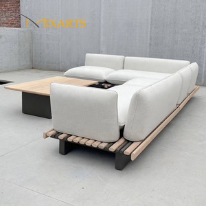 Nouvel Arrivage : Ensemble <span class=keywords><strong>de</strong></span> Canapés d'Extérieur en <span class=keywords><strong>Bois</strong></span> <span class=keywords><strong>de</strong></span> Teck avec Structure en Aluminium, Tissu Imperméable, Design Modulaire et Chaise Longue à Dossier Réglable - Product Image 4