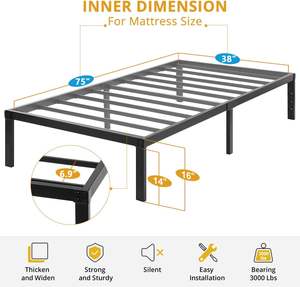 Металлический каркас кровати на платформе, односпальная кровать, 14 дюймов, прочный металлический каркас кровати - Product Image 4