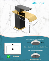 Robinet de lavabo doré brossé salle de bain mélangeur de bain robinet d'évier cascade