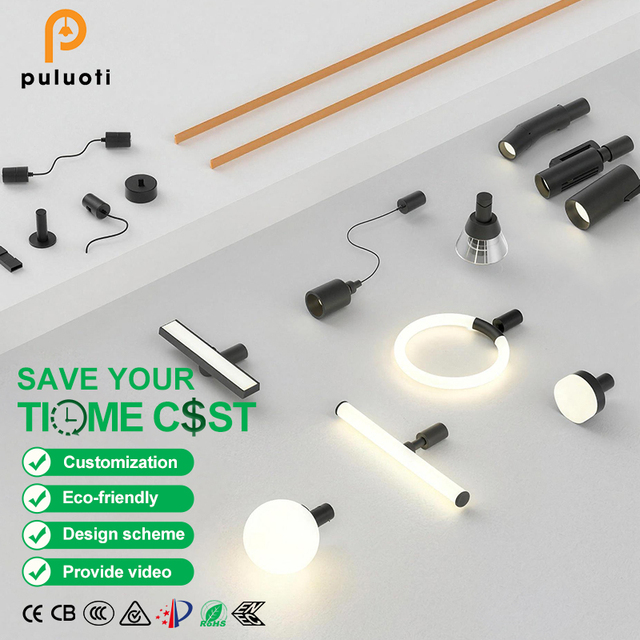 PULUOTI Aluminum Rail Track COB Lighting Multi-Function Mix Bar Globe Lamp Modern Studio Office Interior Mount Ceiling Fixture