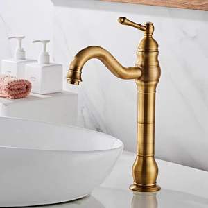 Robinet de lavabo de salle de bain de style rétro européen, en laiton, à poser sur le comptoir, monocommande, monotrou, mitigeur vintage en céramique - Product Image 2