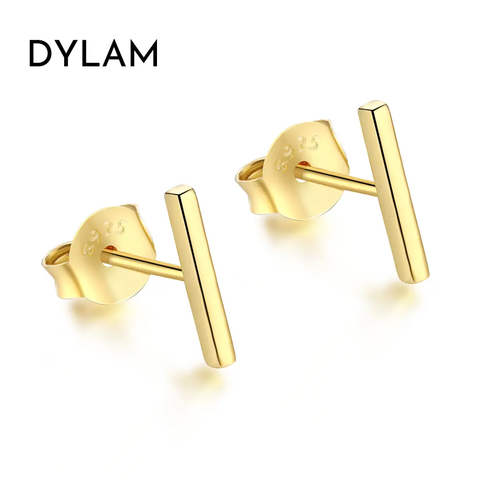 Dylam All Over Trendy Tiny Sterling Silver 925 Hypoallergenic Earing Bar Shape Studs Sterling 925 Silver Earrings Stud