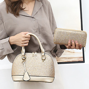 Ensemble de sacs en PU à paillettes et à franges pour femmes, couleur unie, 2 pièces, noir, blanc, rose pâle - Product Image 4