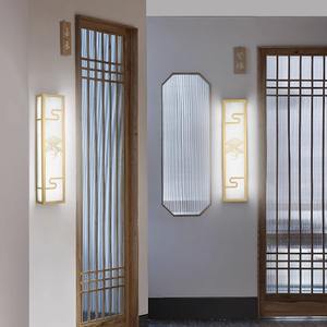 Applique murale extérieure de style chinois tout en cuivre, nouvelle applique murale de fond effet marbre pour salon, chambre, villa, cour, chevet - Product Image 3