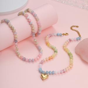 Collana con Ciondolo a Cuore con Perline Arcobaleno Pastello, Chiusura in Acciaio Inossidabile, Gioielli di Moda Stratificati <span class=keywords><strong>per</strong></span> Donne, <span class=keywords><strong>Regalo</strong></span> Quotidiano e <span class=keywords><strong>per</strong></span> Feste - Product Image 3