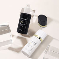 Flacon pompe rond en verre minimaliste avec garniture dorée de luxe, contenant cosmétique vide en verre pour essence faciale, marque privée