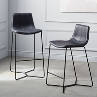 Tabourets de bar vintage marron en similicuir rembourré, chaises hautes de bar avec structure métallique noire pour îlot de cuisine et bar à domicile