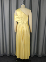 AM050331 Robe de mariage asymétrique scintillante de luxe plissée de grande taille pour femme Robe de soirée d'anniversaire dorée