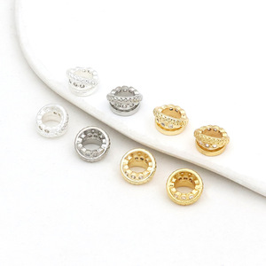 18k gold color-preserving inlaid zircon large-hole spacer <b>bead</b> ring running loop beaded rope material DIY necklace accessories - Product Image 1