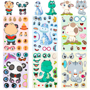 Autocollants puzzle imprimés DIY <span class=keywords><strong>pour</strong></span> enfants, 6 pièces/paquet, motif animaux de dessin animé, éducation précoce, transformation de visage, <span class=keywords><strong>pour</strong></span> bébés, transfrontalier - Product Image 2