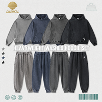 CNSHELL Set Hoodie & Jogger Pria Musim Gugur 420G Heavyweight Acid Wash Terry 2 Potong, Tracksuit Streetwear Vintage Oversized