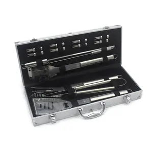 Stainless Steel BBQ Tools with Durable Metal Aluminum Storage Case