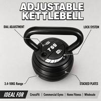 Kettlebell réglable 3,4-18 kg, réglage par cadran, acier, qualité compétition, 7 en 1 pour entraînement et fitness
