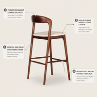 Chaise de bar en bois moderne, tabouret de bar en bois massif, chaise de bar confortable pour café et restaurant