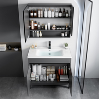 Ensemble de meubles de salle de bain sur pied en alliage d'aluminium moderne avec finition laquée, miroir intelligent, lavabo en céramique, robinet inclus - Étanche