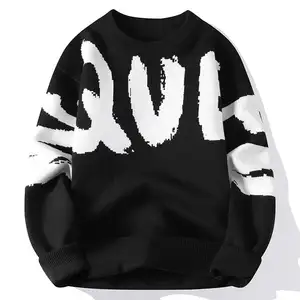 Sweater rajutan lengan panjang Fashion Logo kustom Pullover katun baju pria musim dingin Sweater rajut untuk pria