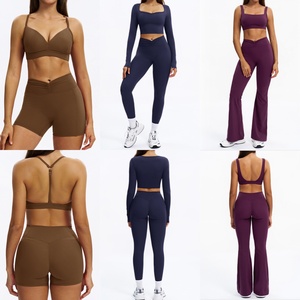 Ensemble de yoga personnalisé EnovStars pour <span class=keywords><strong>femme</strong></span> : Soutien-gorge de sport, haut court à manches longues, short, leggings, pantalon évasé, pantalon taille haute froncé pour le sport et l'entraînement - Product Image 5